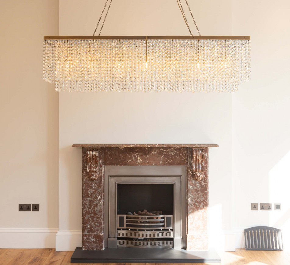 Wilmslow Crystal Rectangular Chandelier Antique Brass