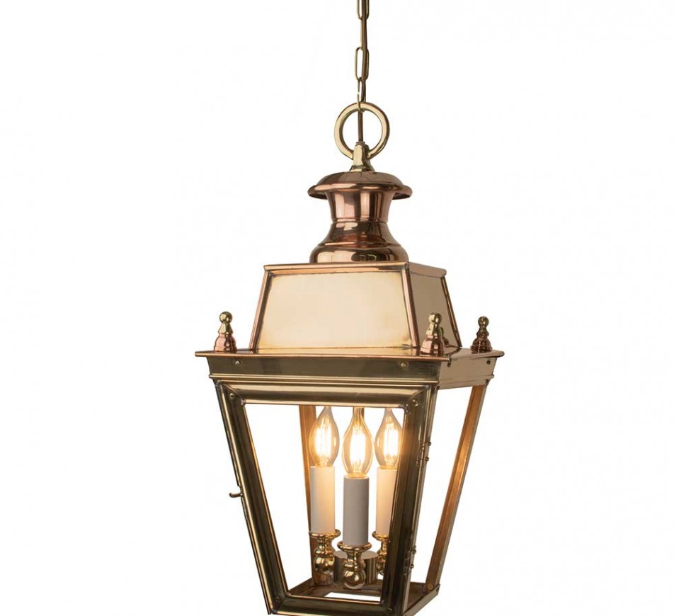 Battledown Hanging Outdoor Lantern Medium 3 Bulbs Polished Brass Unlacquered