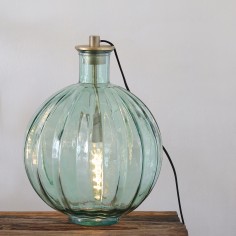 Ribbed Glass Lamp Green with lamp attachment